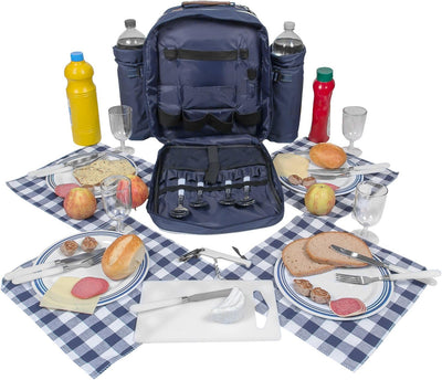 anndora Picknick Rucksack Picknicktasche Kühltasche Kühlfach + Geschirr Besteck, Blau