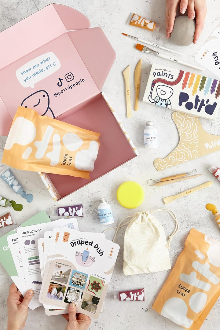 Pott'd Ton Töpferset für Anfänger für zuhause - Lufttrocknend. DIY Set für Erwachsene. Enthält: Luft