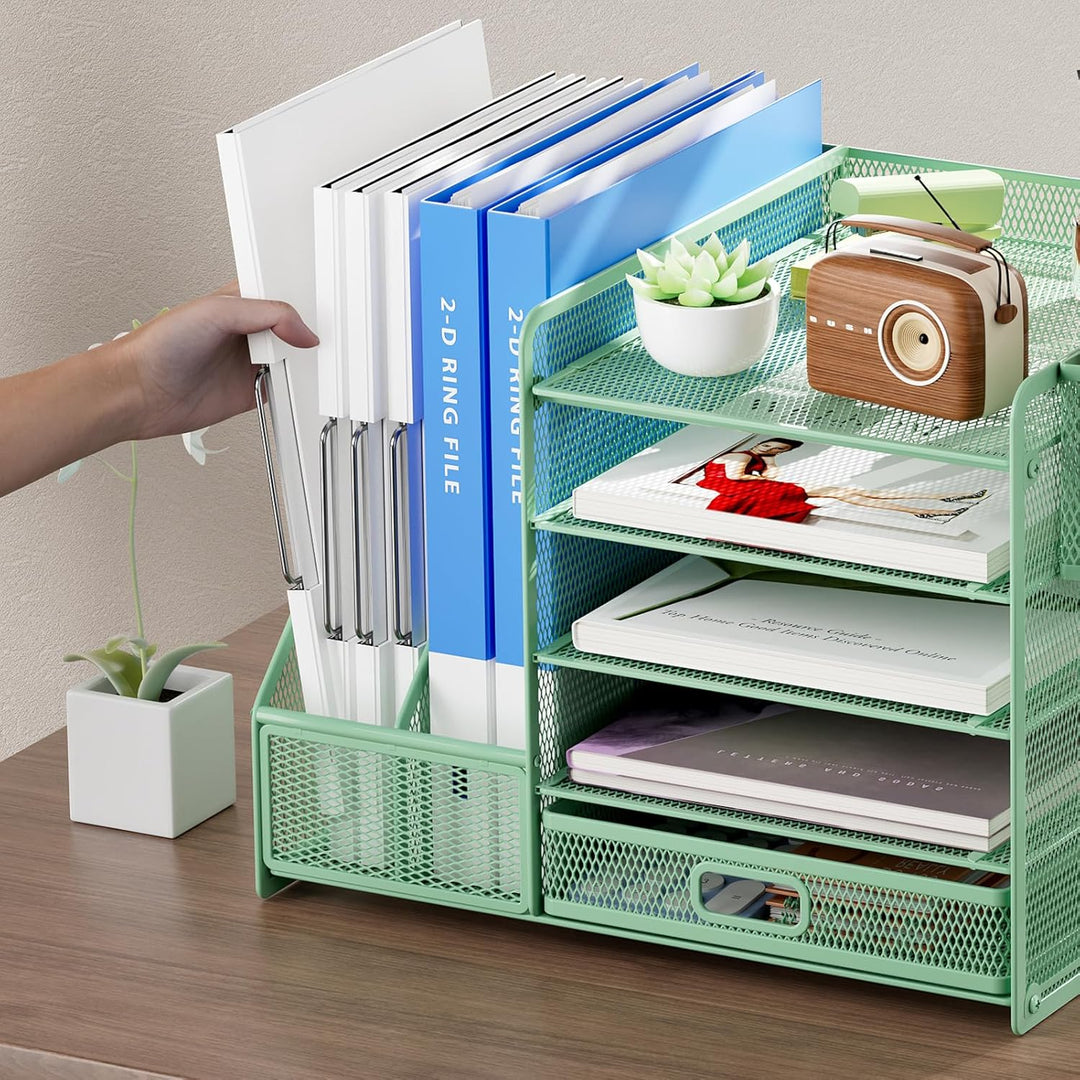 Marbrasse Schreibtisch Organizer mit Aktenhalter, 5 Ebenen Papier Briefablage mit Schublade und 2 St