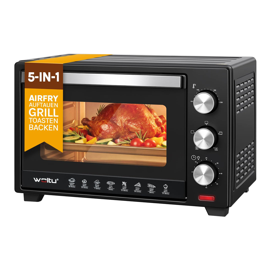 WOLTU Mini Backofen 25 Liter, 1500 Watt Toasterofen | Pizzaofen | Krümelblech mit Timer Minibackofen