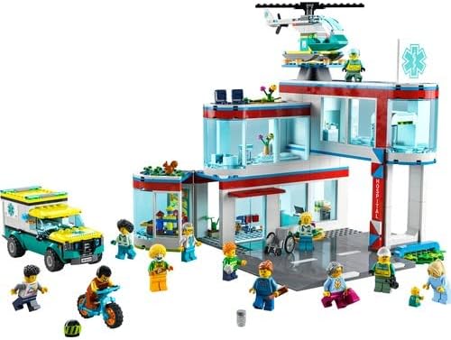 LEGO 60330 City Krankenhaus mit Krankenwagen, Rettungshubschrauber und 12 Mini-Figuren für Jungen un