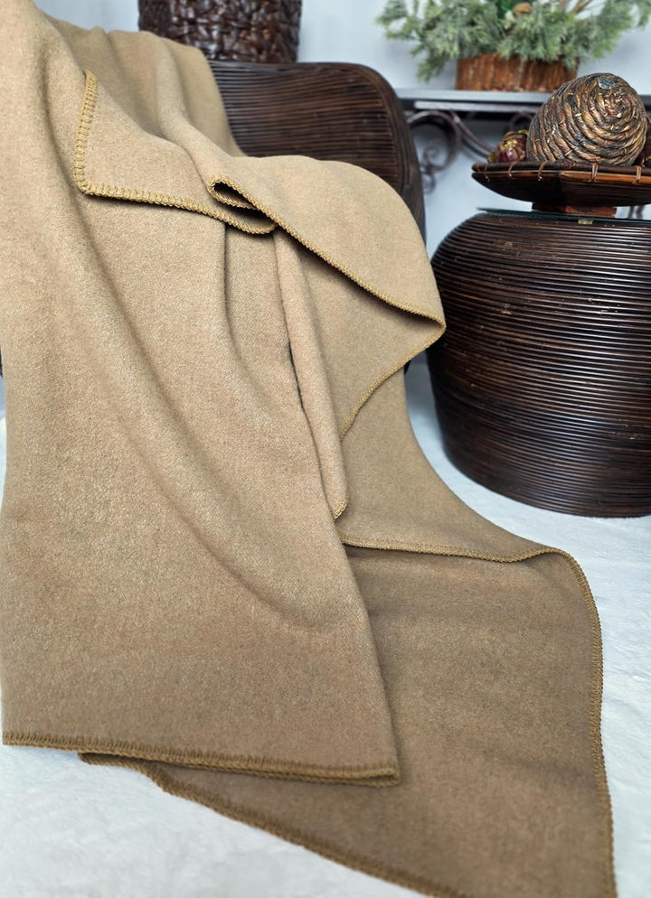 Wohndecke Wolldecke 100% Schurwolle 150 x 200 cm Tagesdecke Schurwolldecke Plaid Selva Beige-Beige (
