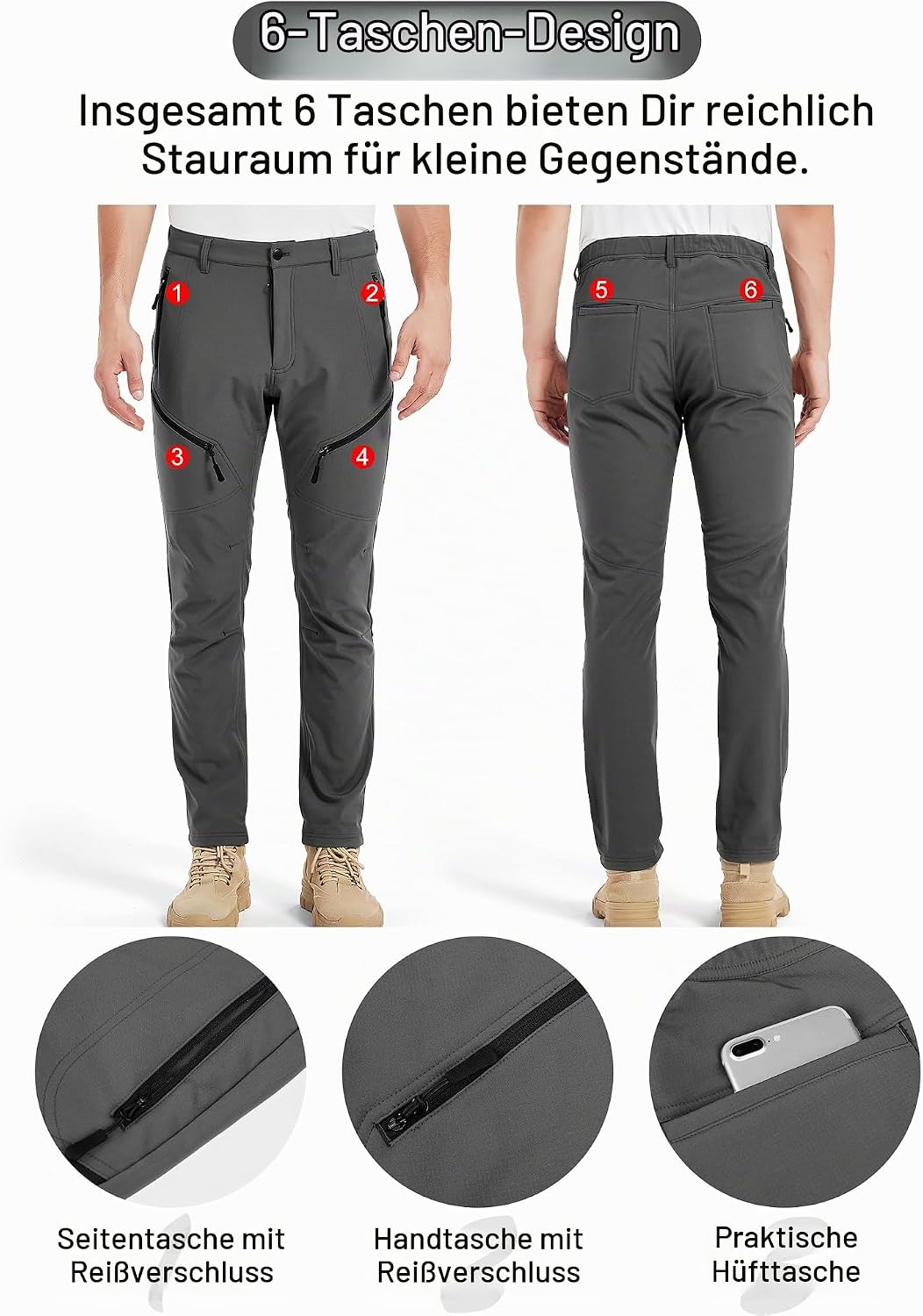 KUTOOK wasserdichte Softshellhose Herren Winter Outdoor Hose für Trekking Wandern Bergsteigen HP010