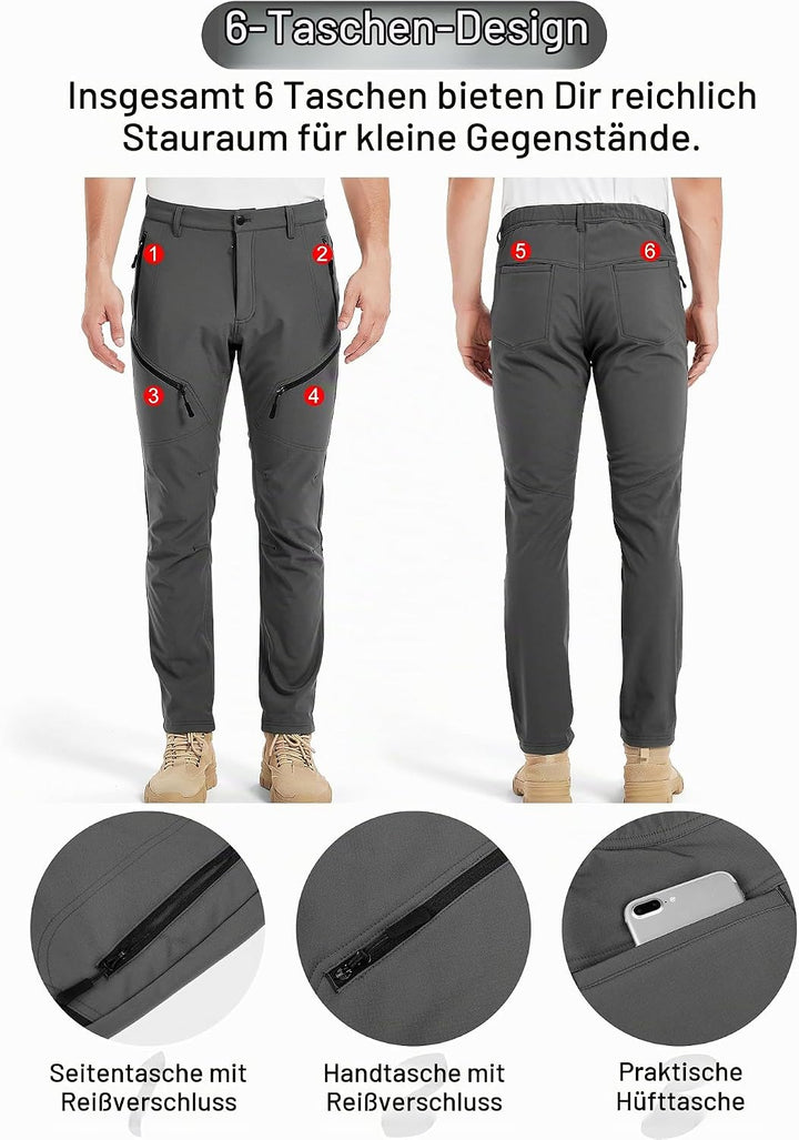 KUTOOK wasserdichte Softshellhose Herren Winter Outdoor Hose für Trekking Wandern Bergsteigen HP010