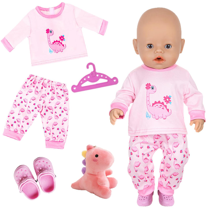 Puppenkleidung für 35-43cm Baby Puppen, 5 Stück Puppenkleidung Outfit, 1 Dinosaurier Oberteil, 1 Hos