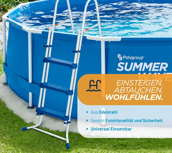 Summer Waves Edelstahl Poolleiter für Pools bis 91cm - Robust & rutschfest - Einfache Montage - Sich