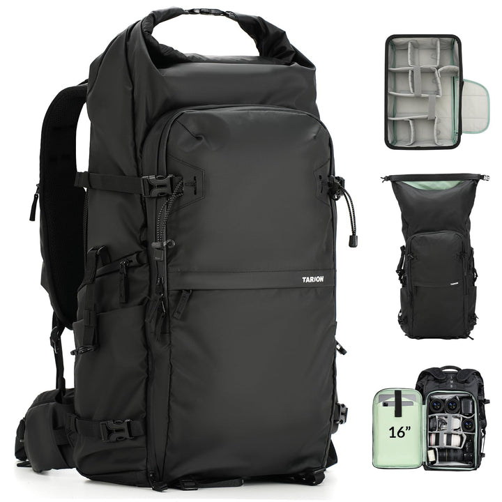 TARION Kamerarucksack Rolltop Wasserdicht Fotorucksack: 35L Professionelle Fotografie Kameratasche m