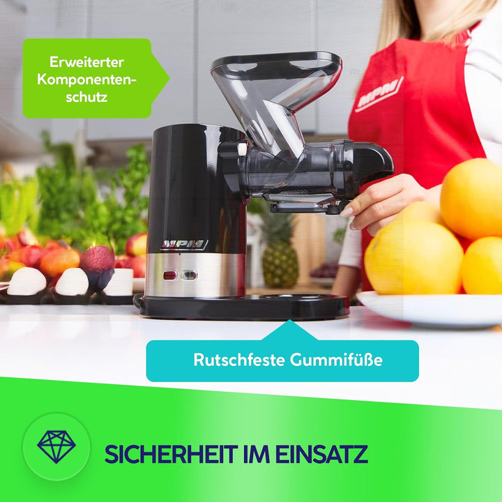 MPM Slow Juicer MSO-17 mit 450 W, 60 U/min und Zwei Einfüllöffnungen | Entsafter Gemüse und Obst, 11