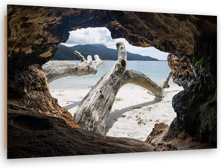 Feeby Wanddeko Höhle Bild Kunstdruck modern Strand Beige 40x30 cm 40L x 30B cm Beige_a, 40L x 30B cm