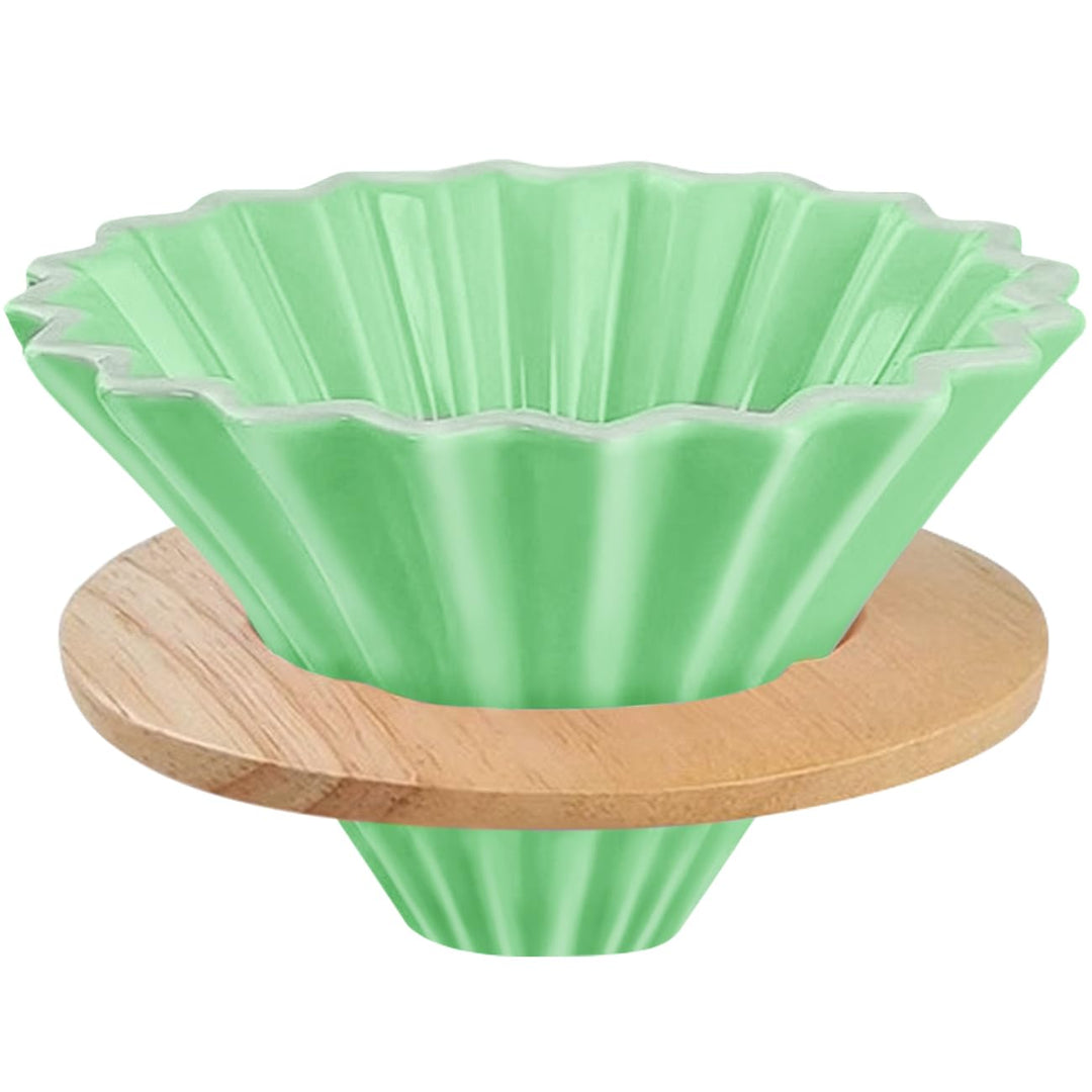 Keramik-Kaffeetropfer mit Holzbecherständer, zum Übergiessen, elegante Blumenform, V60-Sieb für 1–2