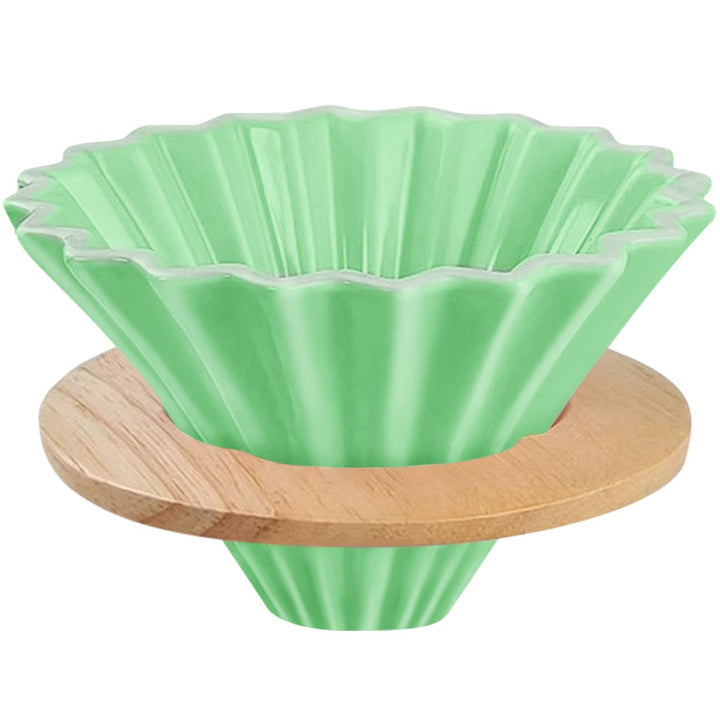 Keramik-Kaffeetropfer mit Holzbecherständer, zum Übergiessen, elegante Blumenform, V60-Sieb für 1–2