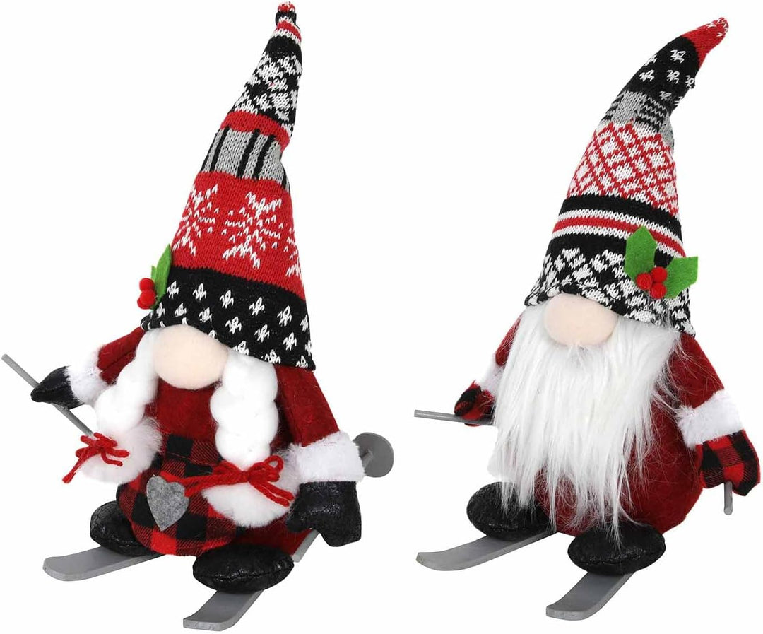 KAMACA 2er Set Deko Wichtel Ski Wichtelpärchen aus Stoff mit knuffigem Outfit Dekoidee zum Verschenk