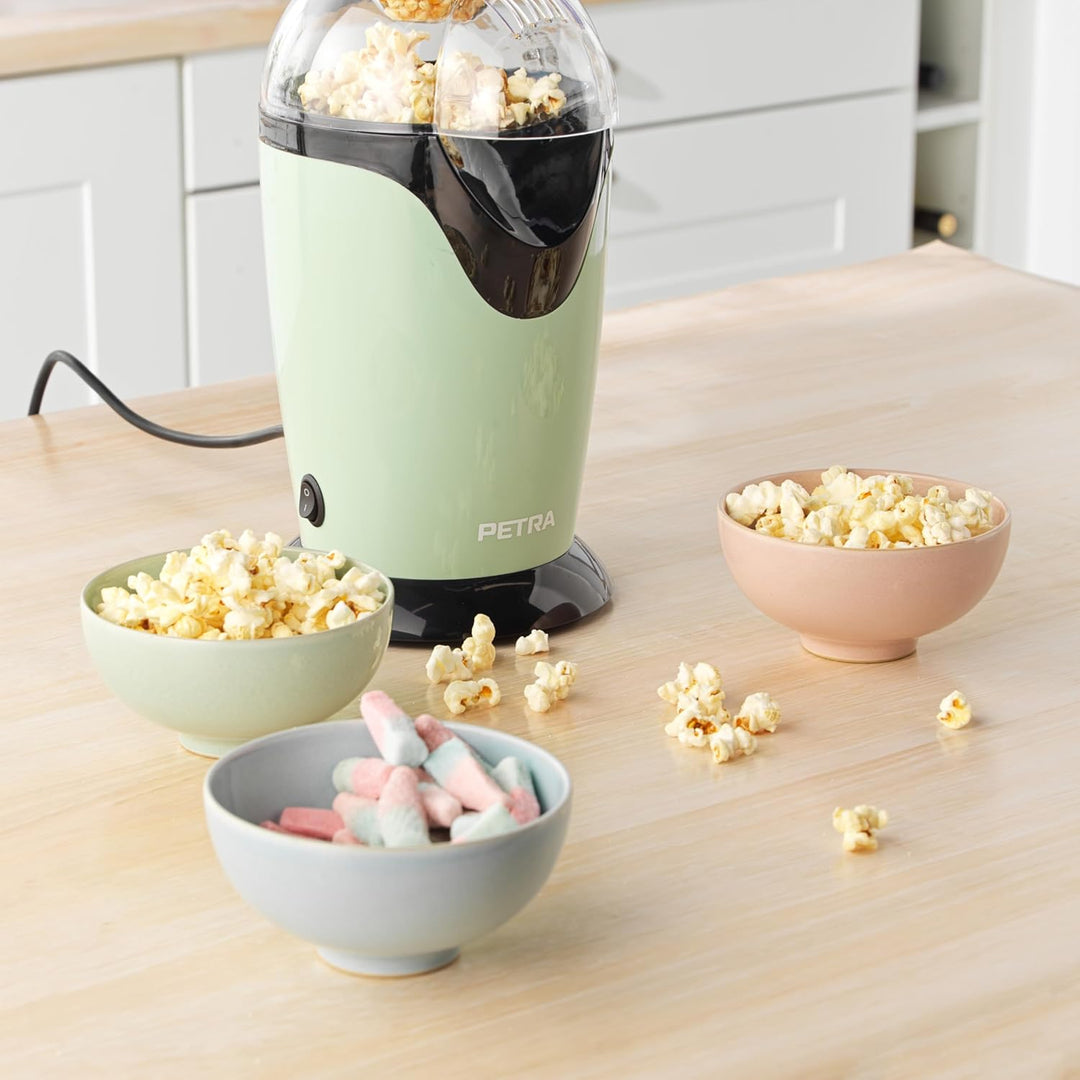 Petra PT0493GRVDEEU7 Elektrische Heissluft Popcornmaschine, 1200W, Retrolook, für süsses und salzige