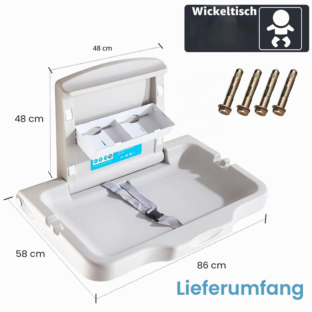 Wickeltisch für Babys, Wandmontiert Klappbarer Wickeleinheit,Wickelstation mit Sicherheitsgurt und T