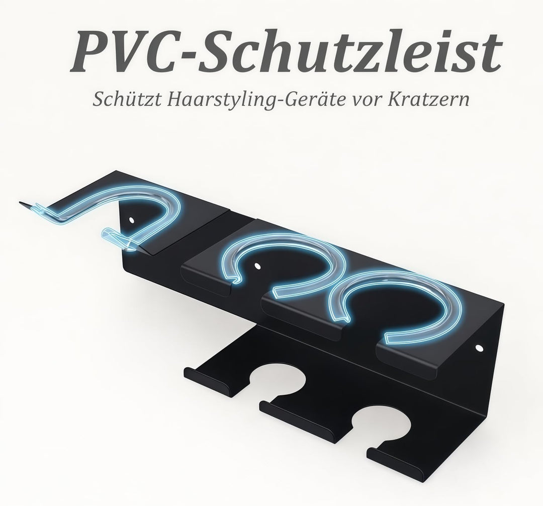 Föhn Halterung, 3in1 Fönhalter Ohne Bohren für Bad, Föhn und Glätteisen Halterung Wandmontage Haartr