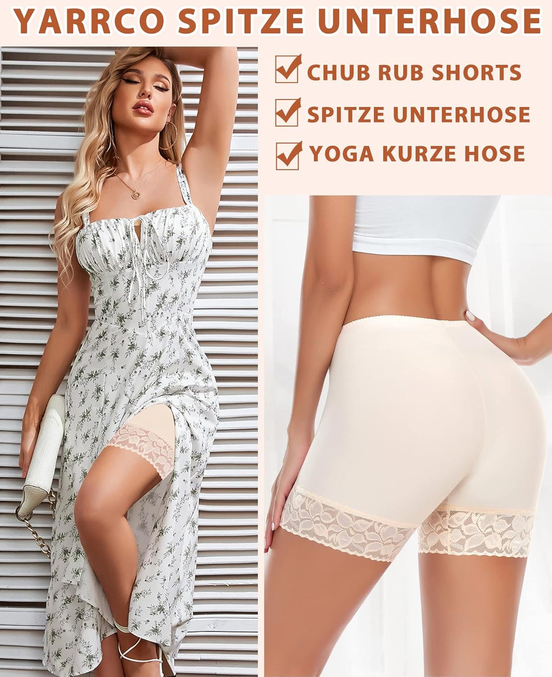 YARRCO Damen Unterhose Spitze Radlerhose Kurz Unter Rock Hosen Anti-Chafing Slipshorts Boxershorts U