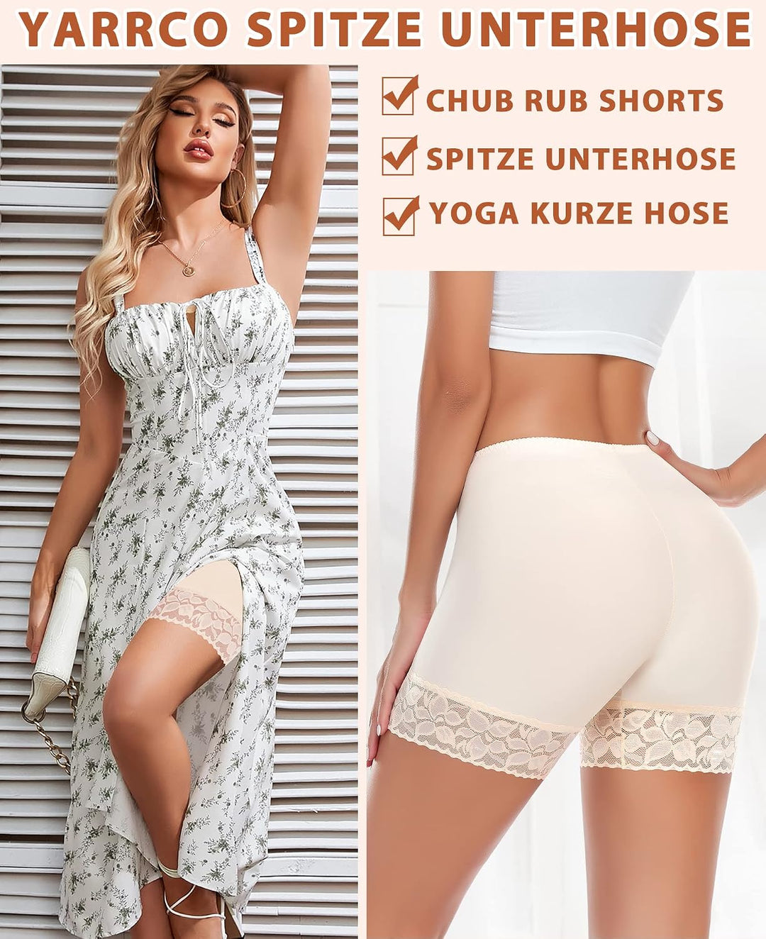 YARRCO Damen Unterhose Spitze Radlerhose Kurz Unter Rock Hosen Anti-Chafing Slipshorts Boxershorts U