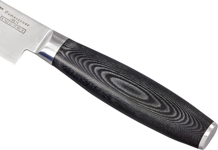 GRÄWE Damaszener Santokumesser 12 cm - Damast-Küchenmesser mit 65-lagiger Klinge und Micarta-Griff,