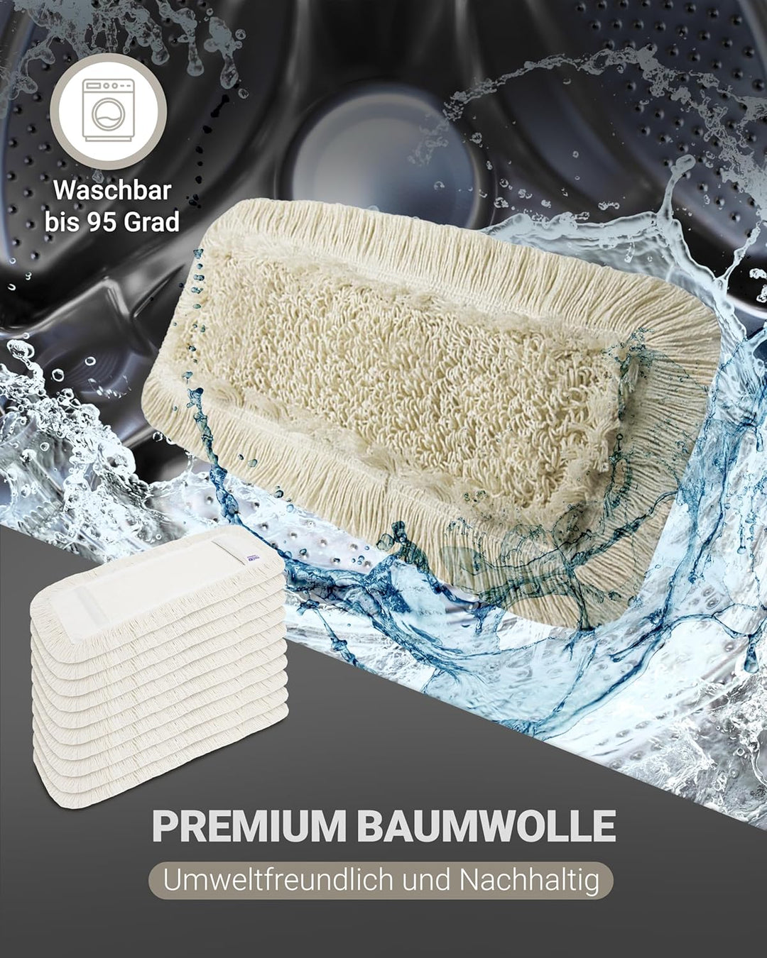 10 Profi Baumwolle Bodenwischer 40cm mit Aussenfransen - Wischmopp Bezug für effektive Gewerbe- & He