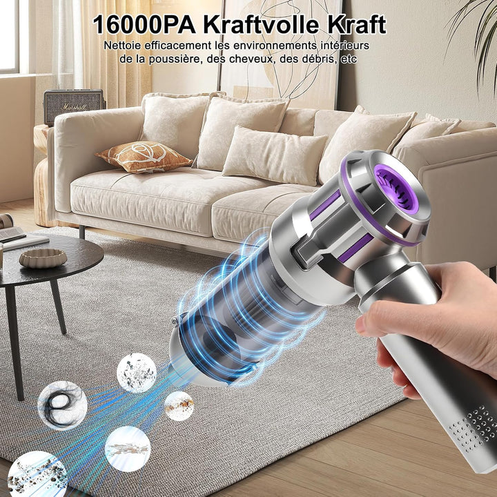 GuKKK 4-in-1 Akku-Handstaubsauger, 16000 Pa Mini-Staubsauger, kabellos, tragbar, mit 2 Filtern, bürs