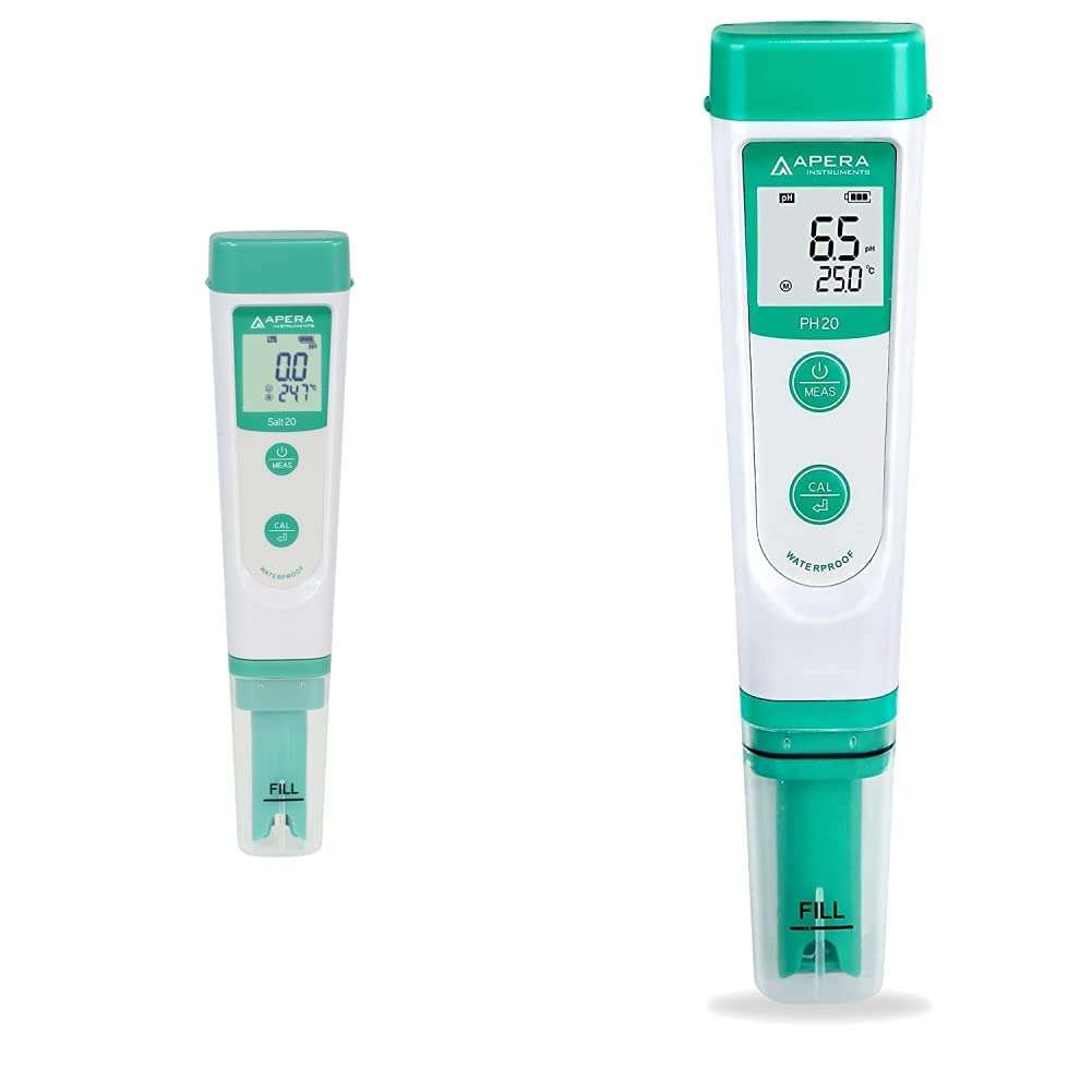 Apera Instruments Salt20 Salzgehalt-Messgerät mit Temperaturanzeige & PH20 pH-Meter, Messgerät im Ta
