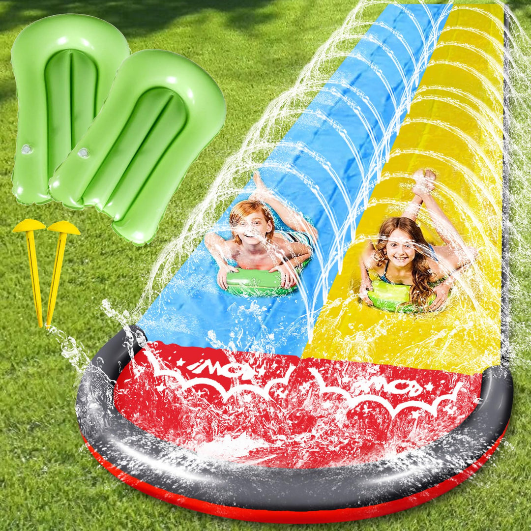 Wasserrutsche Garten 15.8ft/480cm,Doppelrutsche mit Eingebautem Sprinkler,Aufblasbare Wasserrutsche