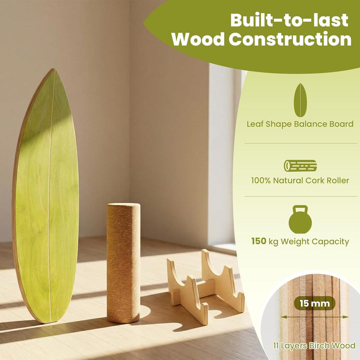 FANTASK Surf Balance Board, Gleichgewichtstrainer mit Korkrolle &amp; Halterung, FSC-Zertifiziert, Stabi