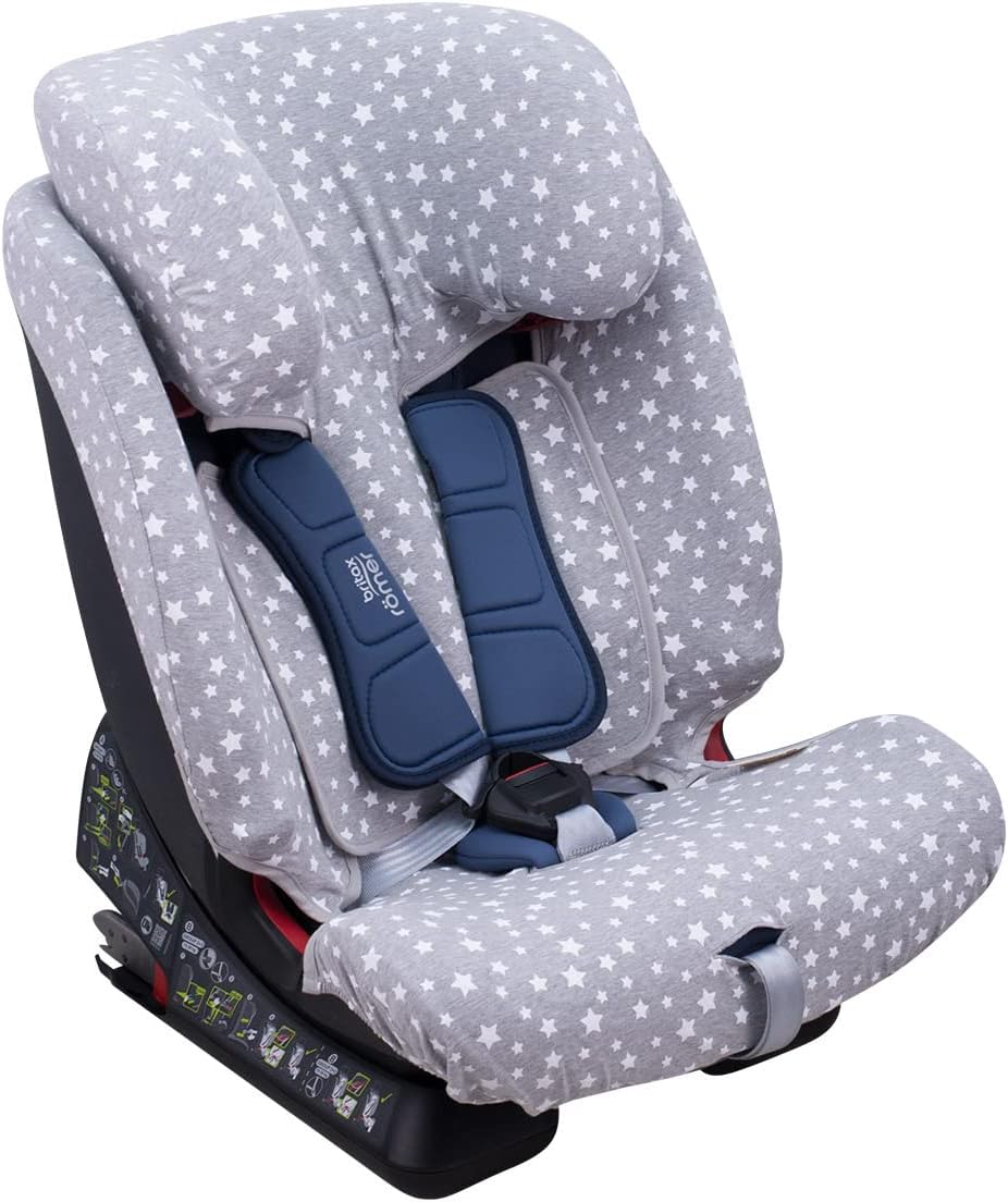 JYOKO Kids Bezug für Autositz kompatibel mit Romer Advansafix, Evolva IV M, aus Baumwolle (White Sta