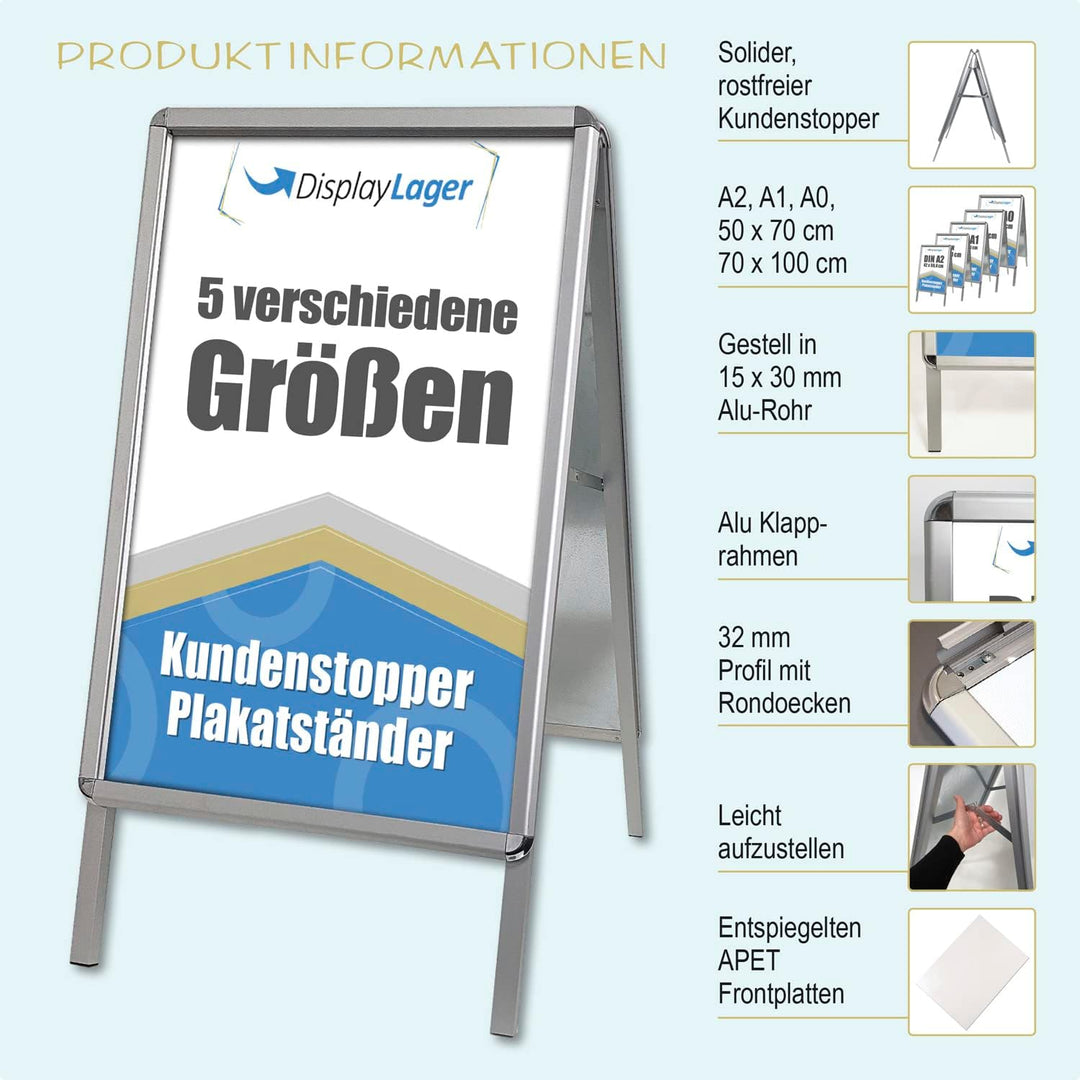 DisplayLager, Dänische Qualität - Kundenstopper Alu-Line Rondo inkl. 2 x APET für 2 Plakate (beidsei
