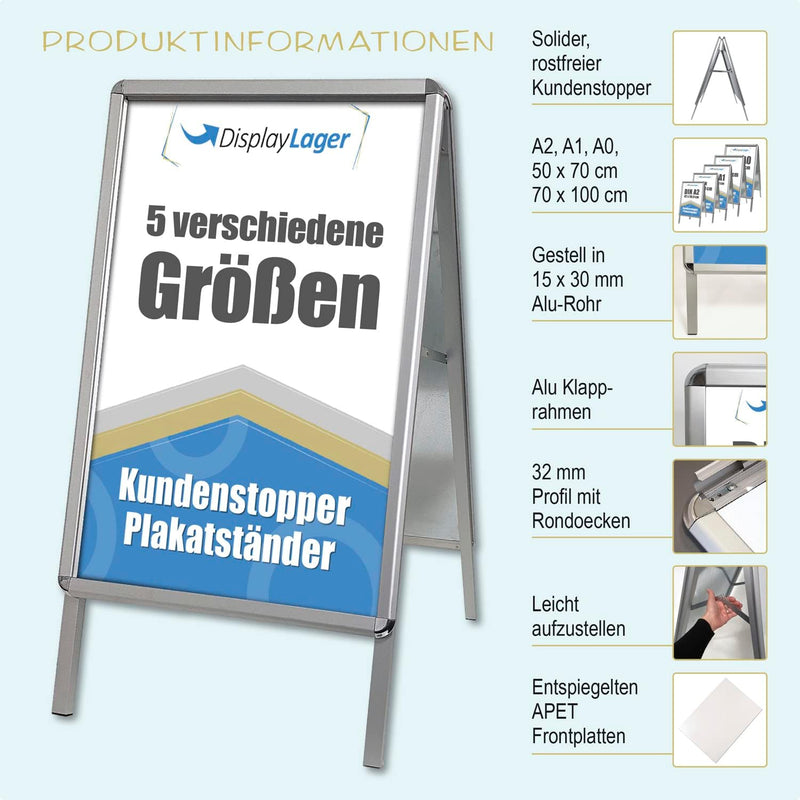 DisplayLager, Dänische Qualität - Kundenstopper Alu-Line Rondo inkl. 2 x APET für 2 Plakate (beidsei