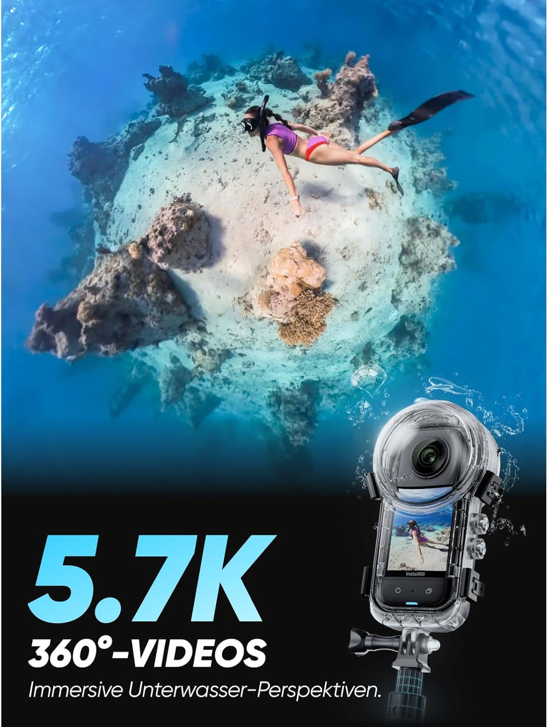 Insta360 X3 Invisible-Dive-Kit - wasserdichte 360°-Actionkamera mit 1/2"-Sensor, 5,7K 360°, 72MP 360