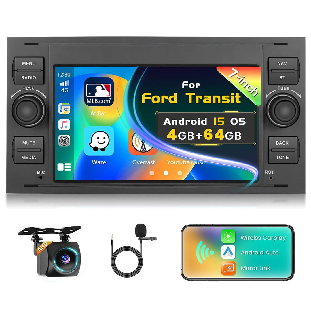 4G+64G Autoradio Android 15, 7" Touchscreen Radio für Ford Transit Fiesta Focus Galaxy Mondeo Fusion