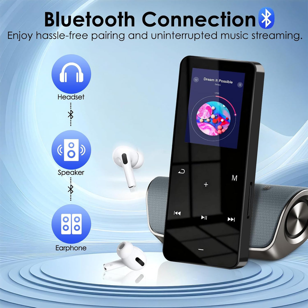 24GB MP3 Player mit Bluetooth, 1,8 Zoll HD Touchscreen, Musikplayer mit HiFi Lautsprechern, FM Radio
