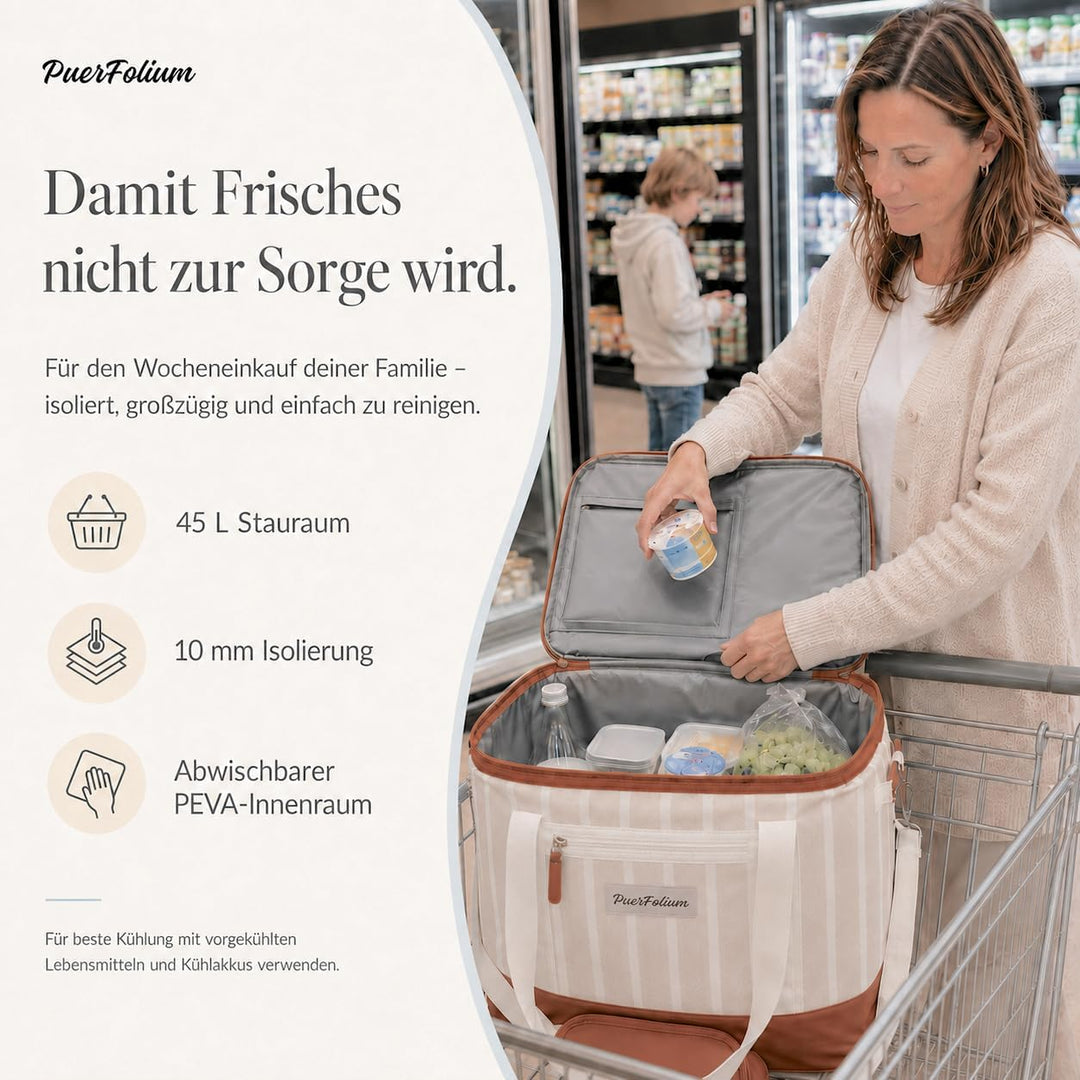 Kühltasche Gross 45 L Faltbar Wasserdicht Kühlbox Cooler Bag für Picknick Strand Camping Auto Einkau