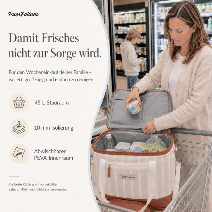 Kühltasche Gross 45 L Faltbar Wasserdicht Kühlbox Cooler Bag für Picknick Strand Camping Auto Einkau