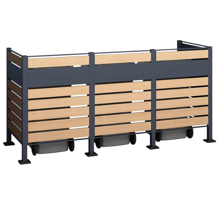 WESTMANN 3er Mülltonnenverkleidung Planum | Metall 240x80x120 cm Grau/Braun | Mülltonnen Sichtschutz