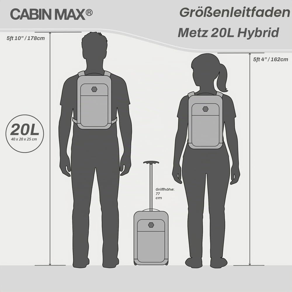 Cabin Max Handgepäck Rucksack 40x20x25 für Ryanair Reiserucksack für Flugzeug Unter Sitzplatz - Trav