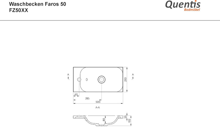 Quentis Badmöbel | Gäste-WC Möbel FAROS, Breite 50 cm, Waschplatzset 2-teilig, Waschbecken und Unter