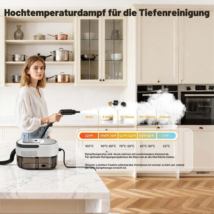 Dampfreiniger 2500W, 1600ml, 15s Aufheizzeit, 13 Zubehör, 3 Stufen