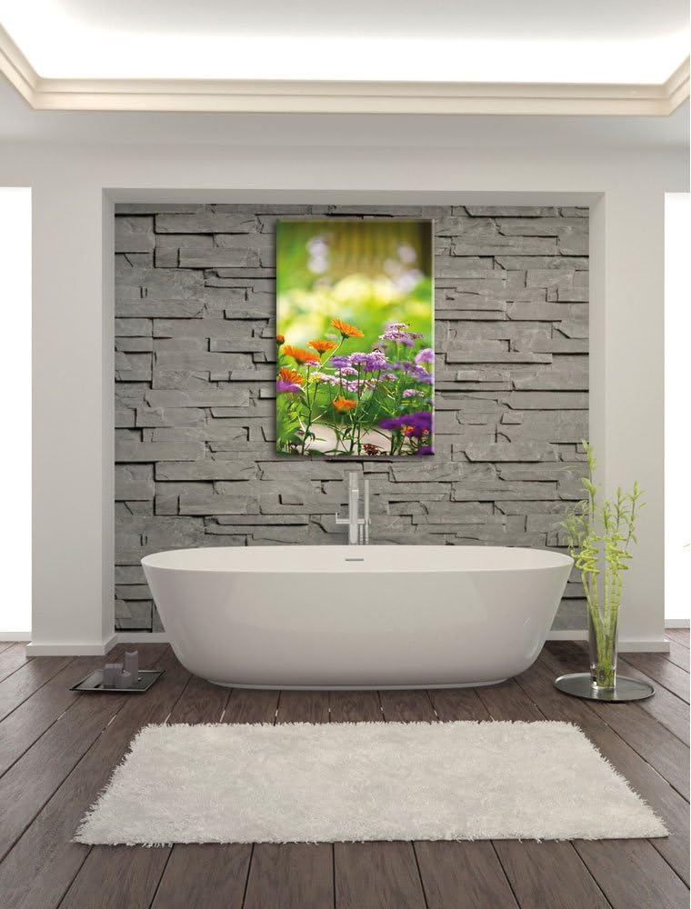 Pixxprint Blumenwiese, Format: 100x70 auf Leinwand, XXL riesige Bilder fertig gerahmt mit Keilrahmen