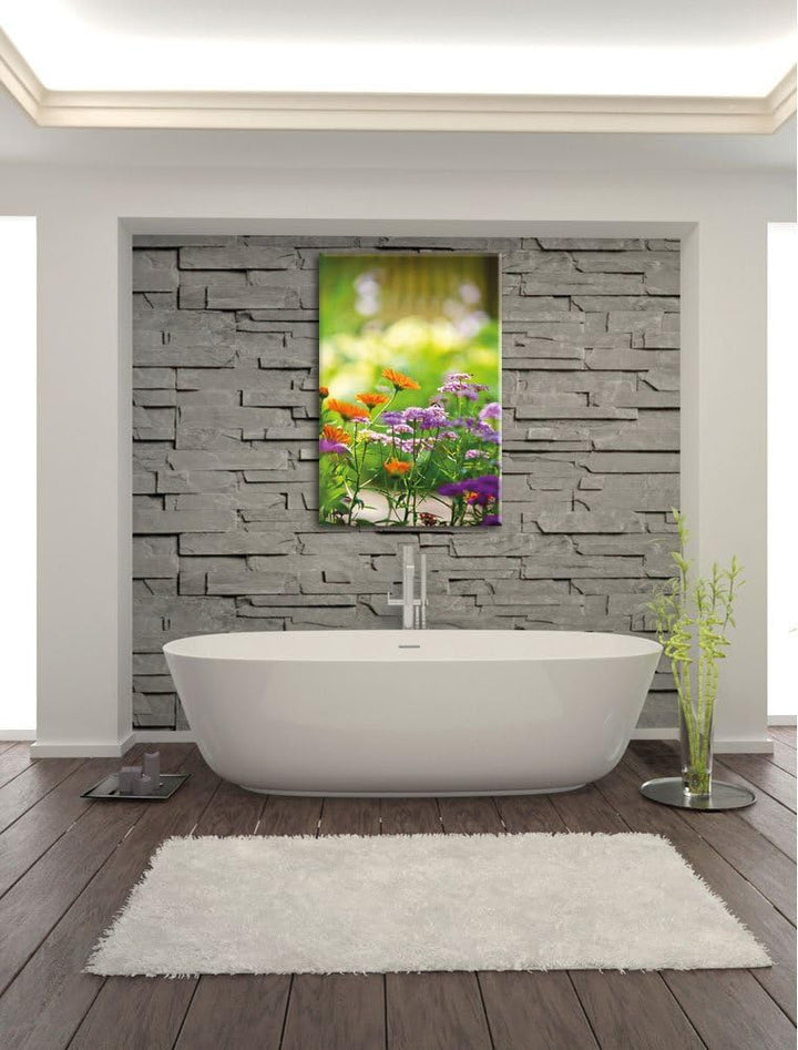 Pixxprint Blumenwiese, Format: 100x70 auf Leinwand, XXL riesige Bilder fertig gerahmt mit Keilrahmen