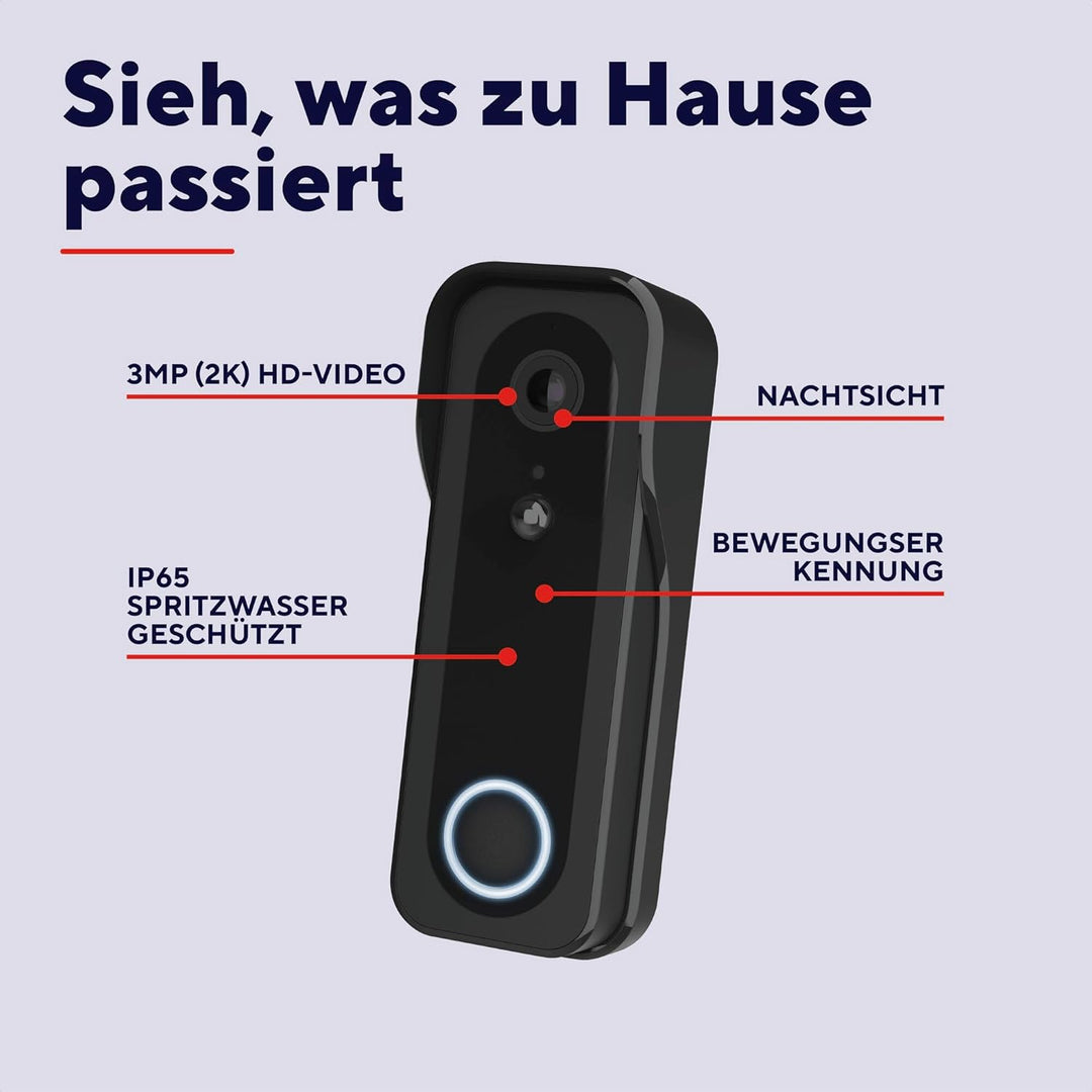 Trust Wi-Fi Video Türklingel mit Chime Kamera 2K HD 3MP Weitwinkel, Smarte Kabellose Video Doorbell