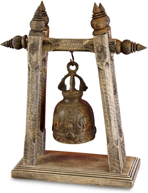 Tempel Glocke mit Stativ - Bronze Glocke - Massivholz - thailändische Dekoration - 30cm Stativ