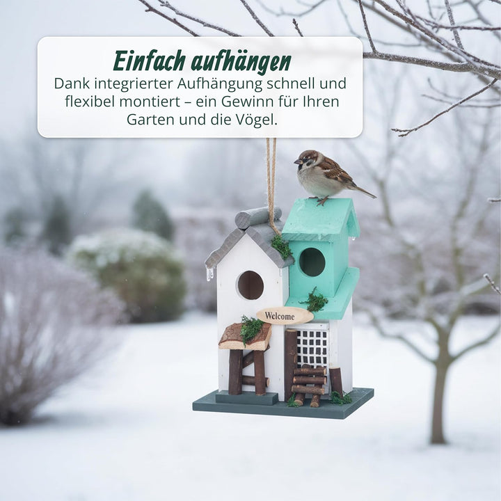 Relaxdays Deko Vogelhaus, Landhausstil, Holz, zum Aufhängen, HBT: 23 x 18 x 13 cm, Vogelvilla für Ga