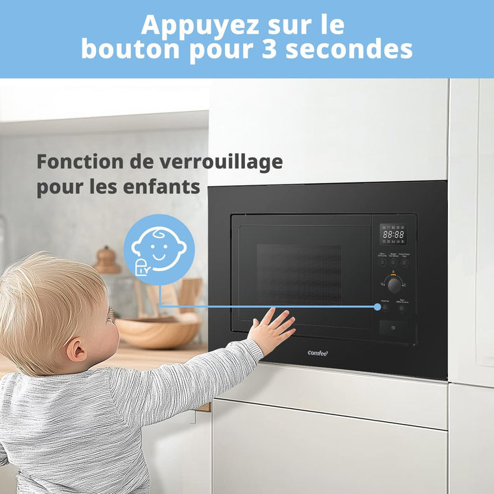 COMFEE' Digitaler Einbau-Mikrowelle, 20 Liter, 800 W, Grill, 5 Leistungsstufen, 8 automatische Menüs