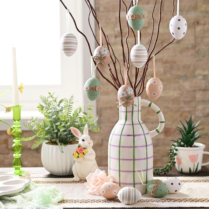 Valery Madelyn 12er Ostereier zum Aufhängen für Osterdeko,6cm Nature Plastikeier für Ostern Deko,Bra