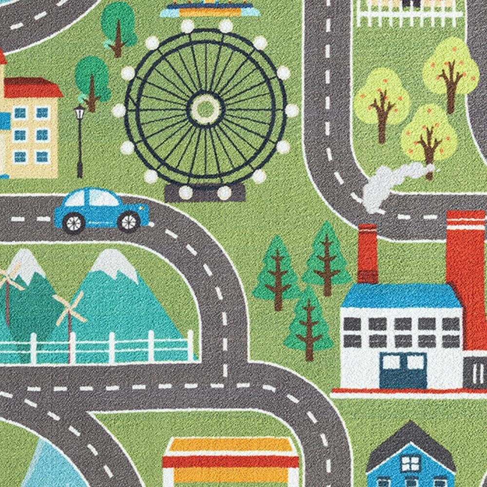 CARPETIA Teppich Kinderzimmerteppich Matte Matte mit Fahrspass für Fahrzeuge und Parkplätze in grün