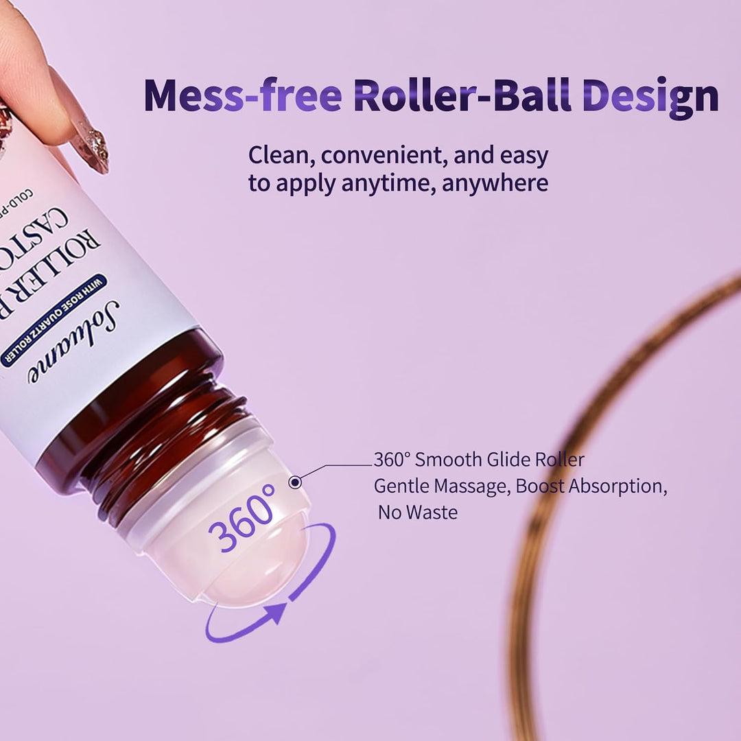 Rollerball Rizinusöl mit Rosenquarz Roller, Kaltgepresstes Reines Rizinusöl Roll On für Gesicht Körp