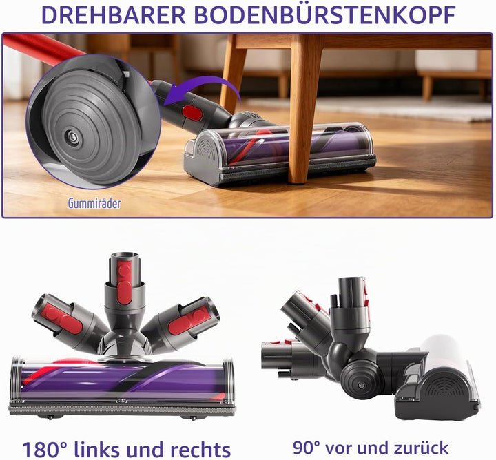 KENVOR Bürste kompatibel mit Dyson V7 V8 V10 V11 V15 Gen5 mit Gummibeschichteten Rädern für Kurzflor