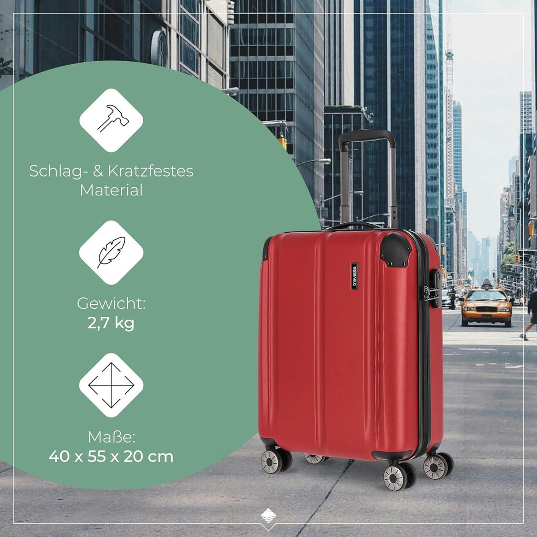 travelite 4-Rad Handgepäck Koffer erfüllt IATA Bordgepäckmass, Gepäck Serie City: Robuster Hartschal